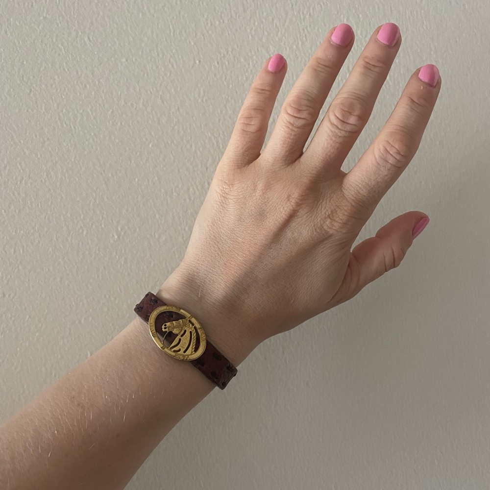 Vintage Fendi Selleria Gold and Brown Leather Bracelet